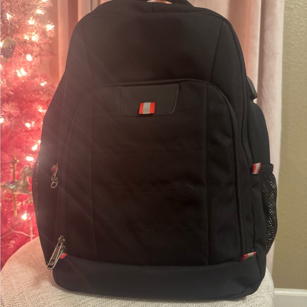Black Backpack with Red Accents